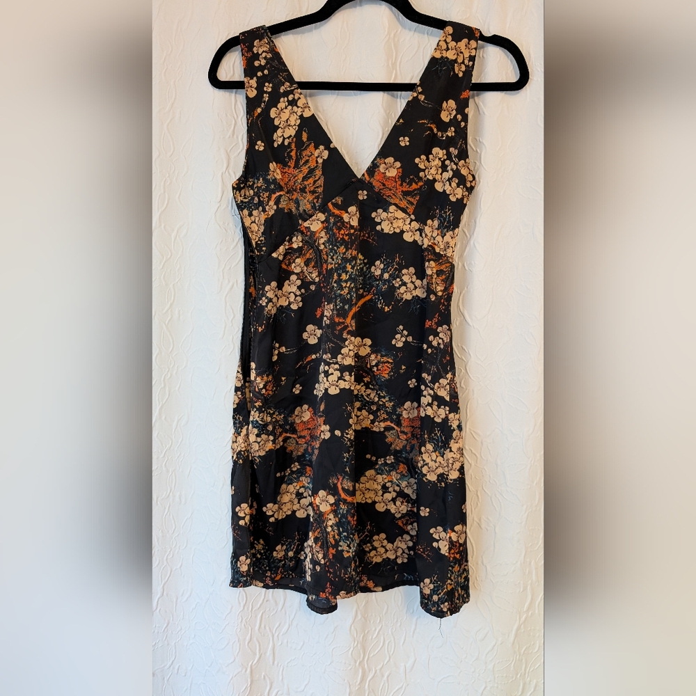 Nasty Gal Floral Mini Dress in Black and Orange